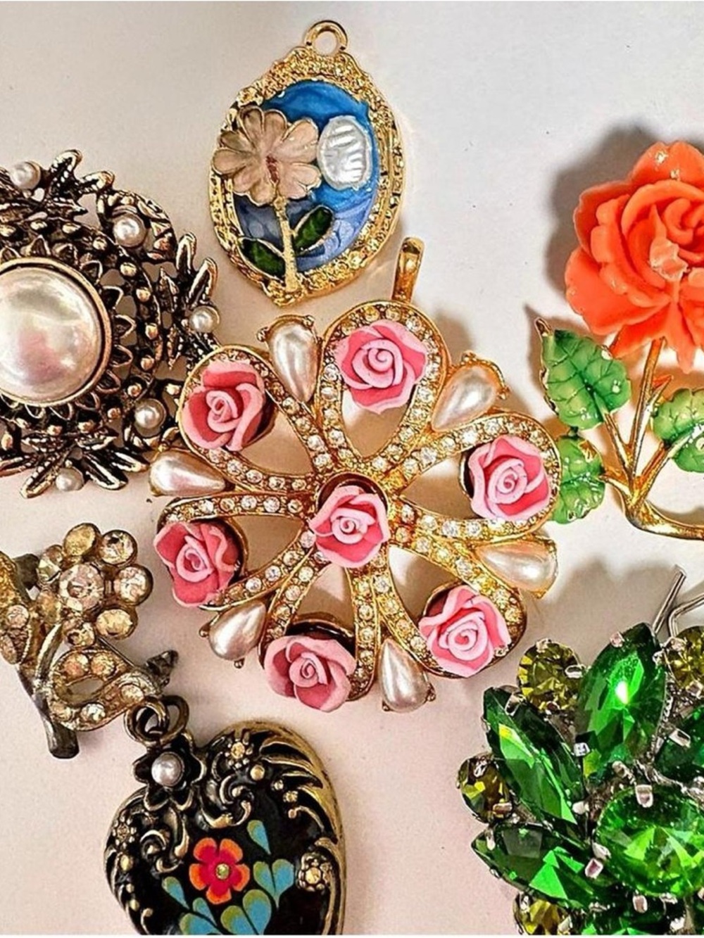 Gold-Tone Pink Rose & Pearl Floral Brooch - Feminine Statement Pin